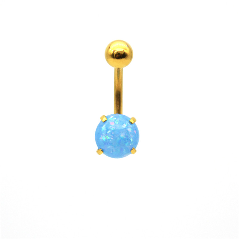 Gold Plated Faux Opal Navel Belly Button Ring Body Piercing Jewelry - 2