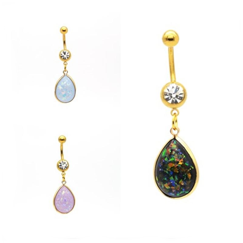 Gold Plated Faux Opal Navel Belly Button Ring Body Piercing Jewelry