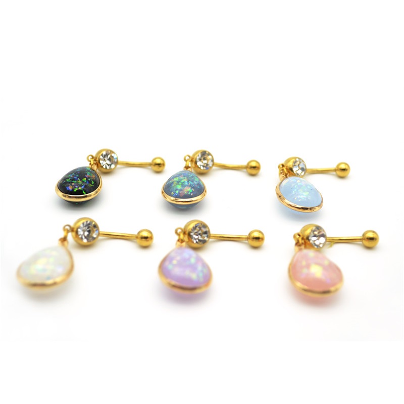 Gold Plated Faux Opal Navel Belly Button Ring Body Piercing Jewelry - 2