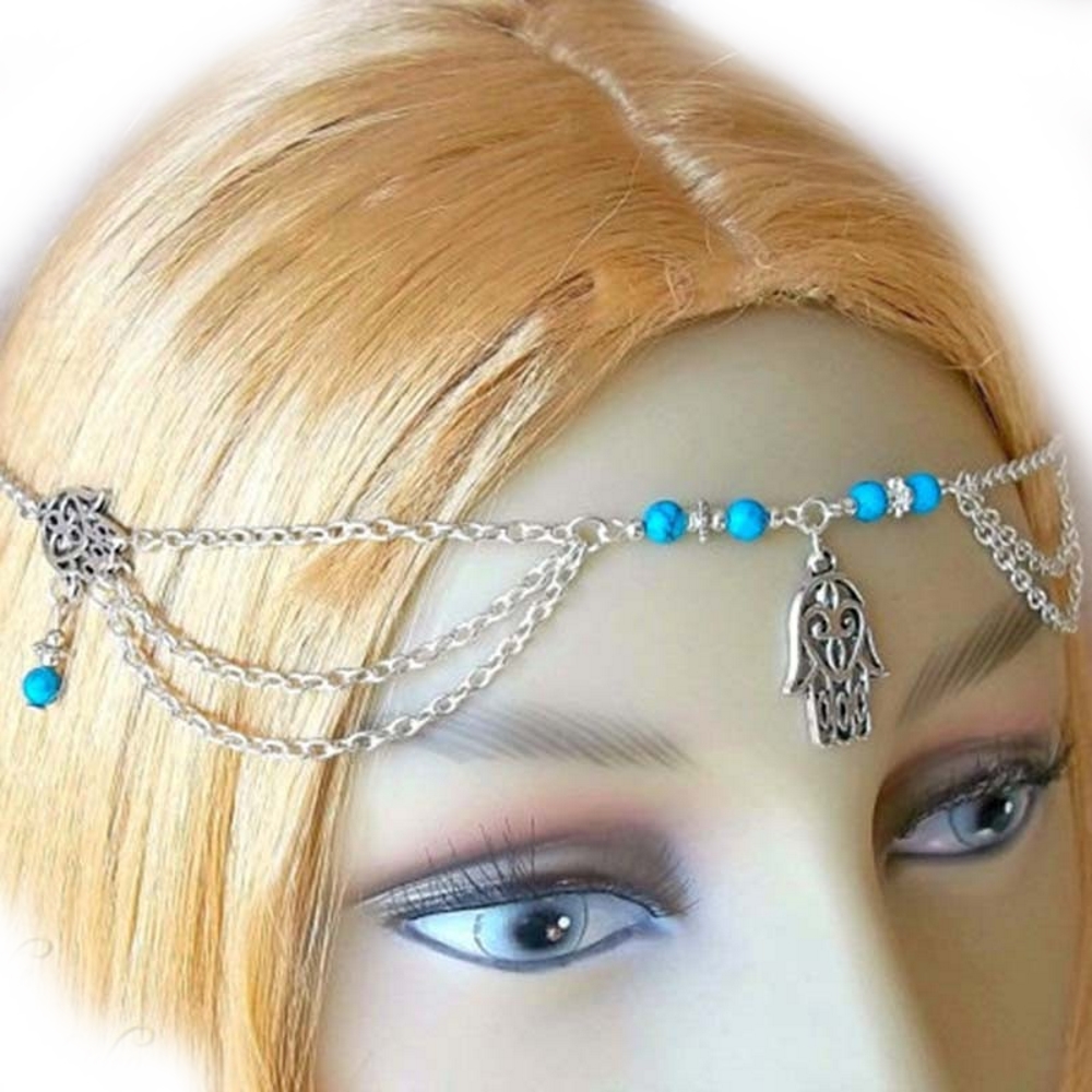 Women Hair Band Chains tiara bridal Hand Turquoise GOLD/SILVER - 3