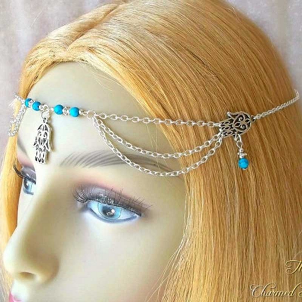 Women Hair Band Chains tiara bridal Hand Turquoise GOLD/SILVER - 4