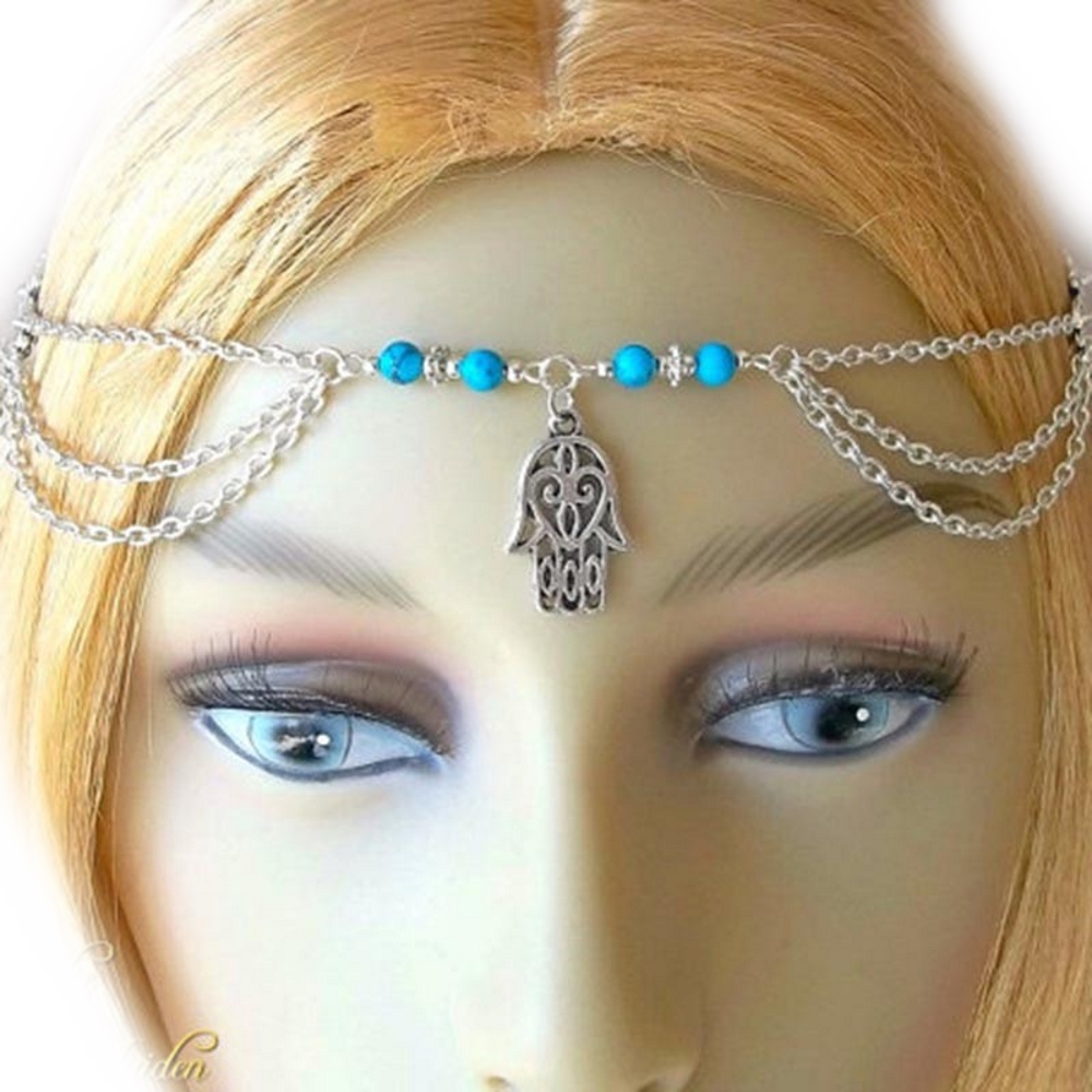 Women Hair Band Chains tiara bridal Hand Turquoise GOLD/SILVER