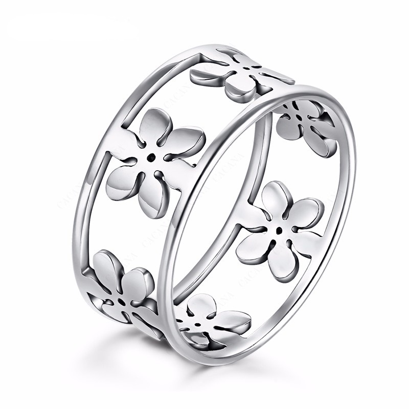 Rostfritt stål ring Fem kronblad