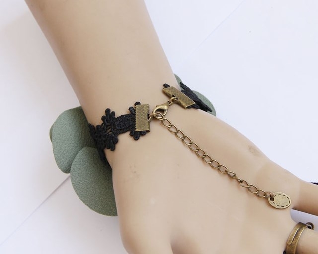 Gotisk smycken spets handleden längd armband med ring en bit kedja - 3