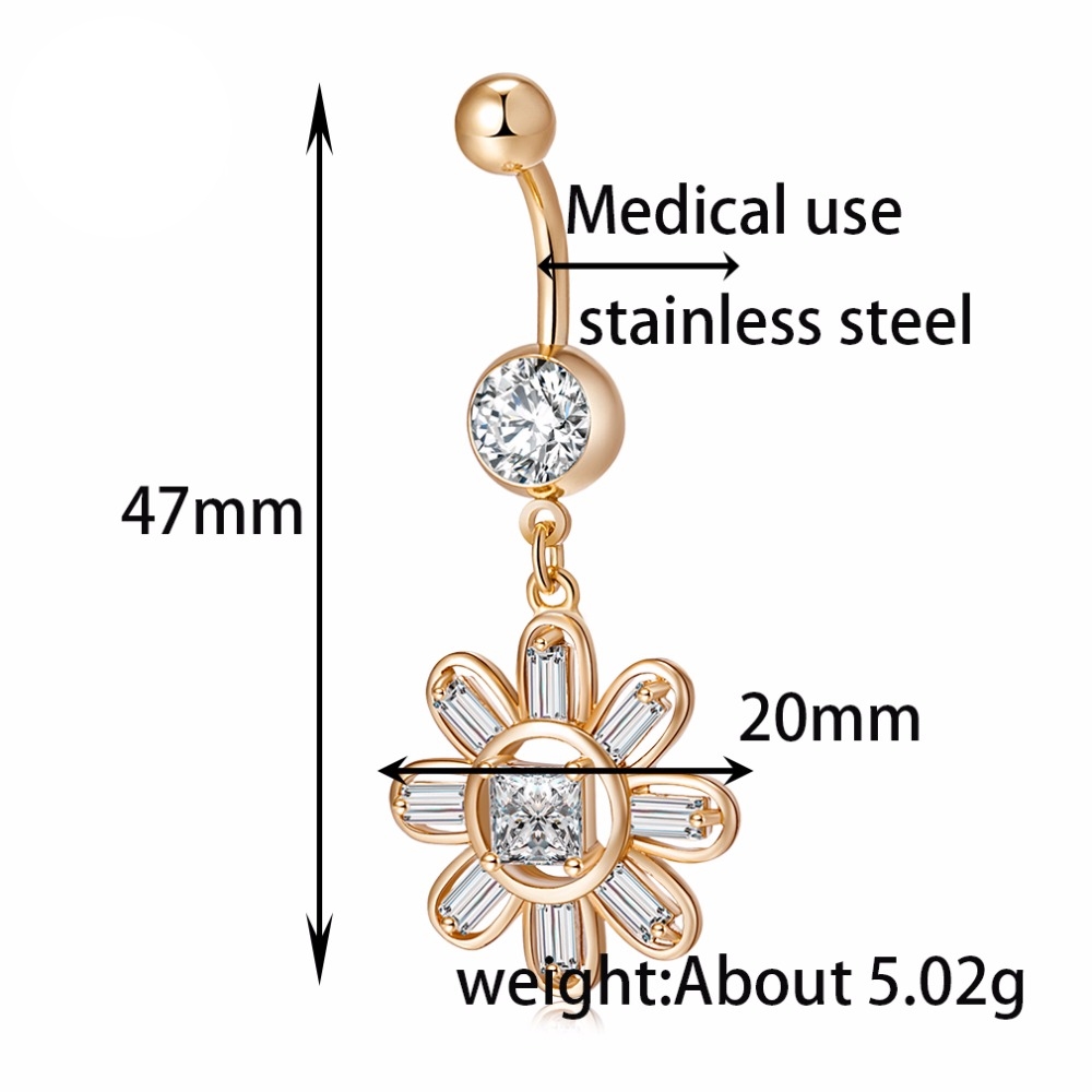 Guldpläterade navelpiercing CZ  - 2