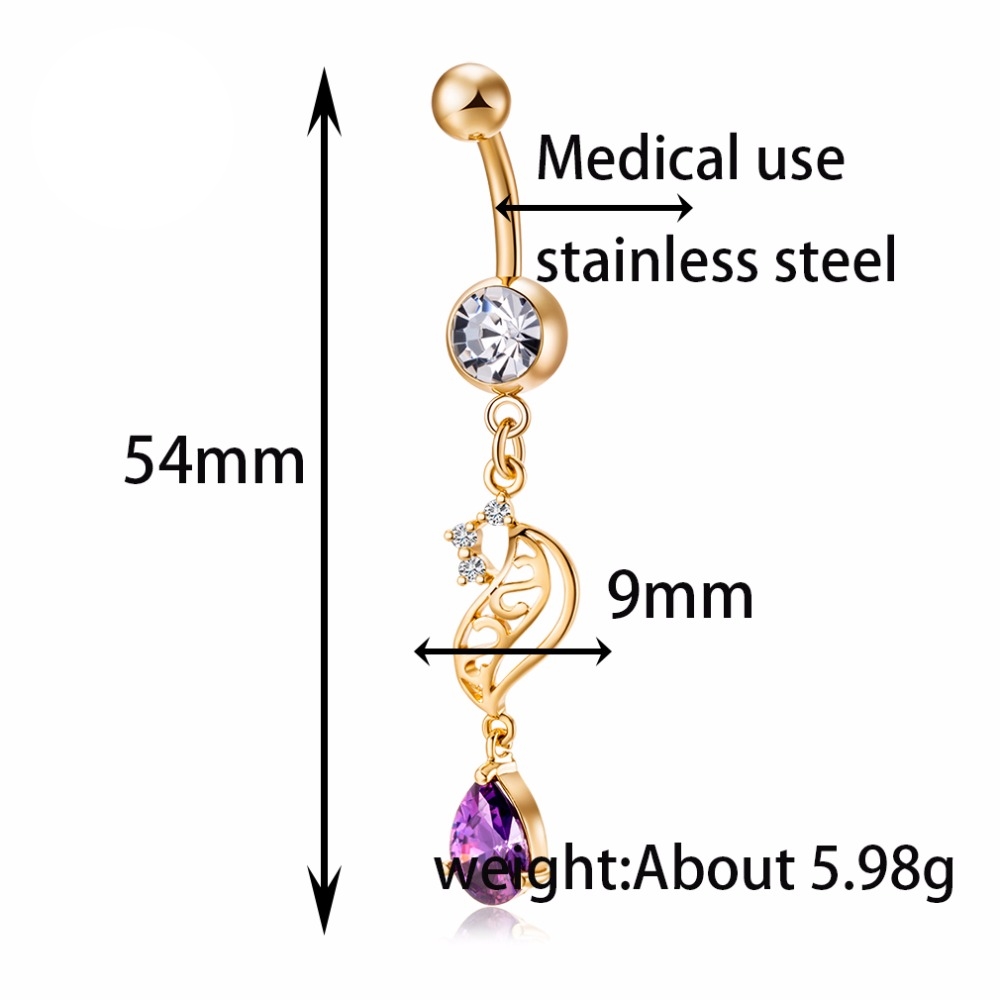 Gold Plated Navel Belly Button Ring Body Piercing Jewelry - 5