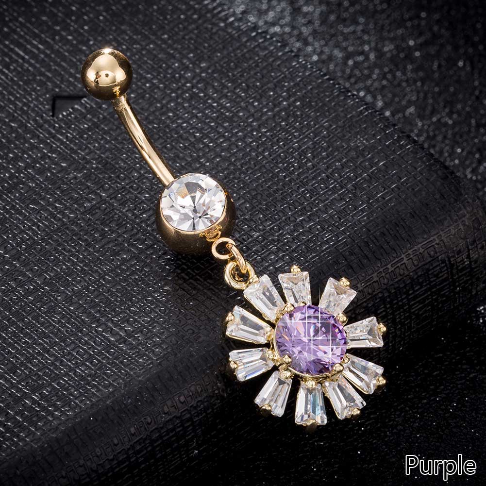 Guldpläterade navelpiercing CZ LILA, GRÖN, ROSA,SVART, VIT - 4
