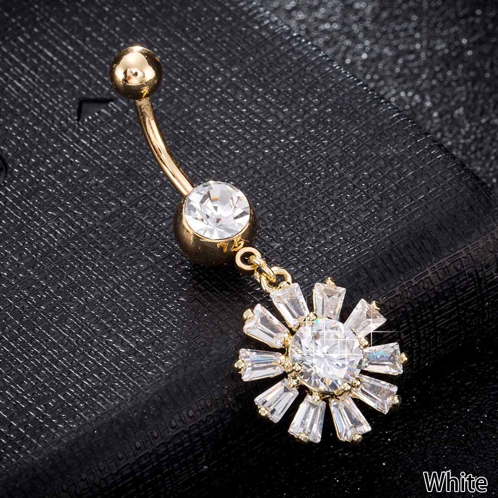 Guldpläterade navelpiercing CZ LILA, GRÖN, ROSA,SVART, VIT - 6