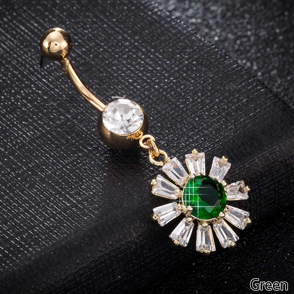 Guldpläterade navelpiercing CZ LILA, GRÖN, ROSA,SVART, VIT - 5