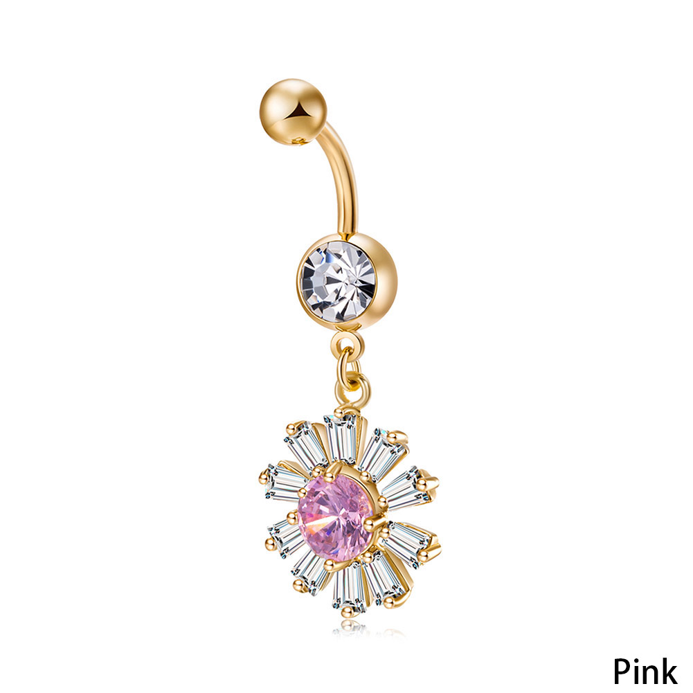 Guldpläterade navelpiercing CZ LILA, GRÖN, ROSA,SVART, VIT