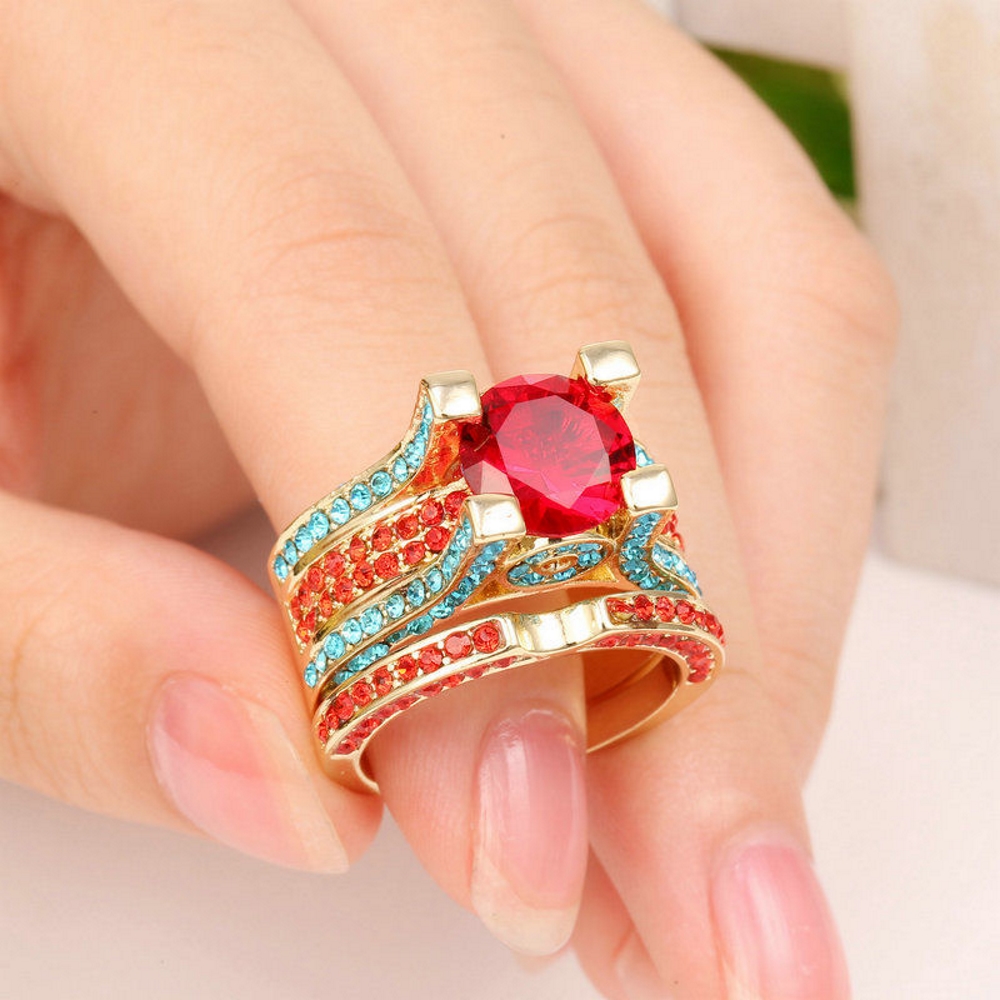 10K Yellow Gold Filled Engagement double ring - 2