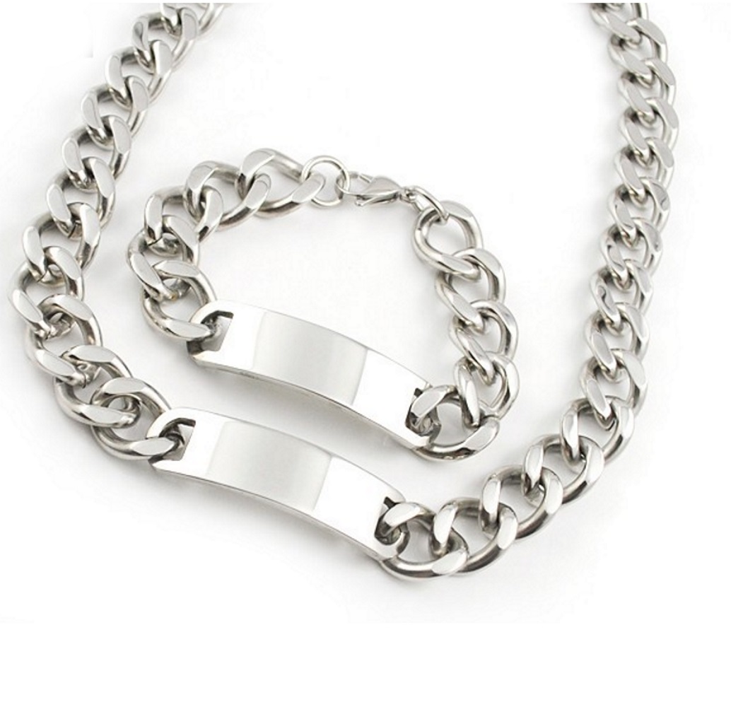 Rostfritt stål halsband + armband Set bred 15mm