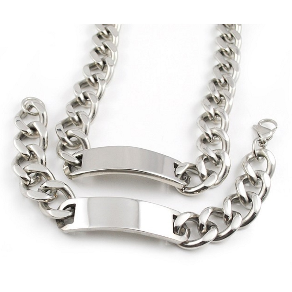 Rostfritt stål halsband + armband Set bred 15mm - 2