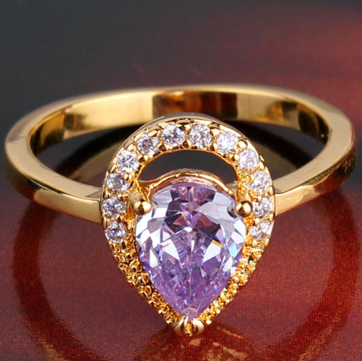 18K Gold Filled pear sapphire lady favorite royal ring 