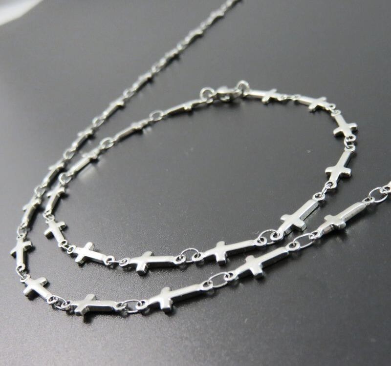 Rostfritt stål halsband + armband Set Kors