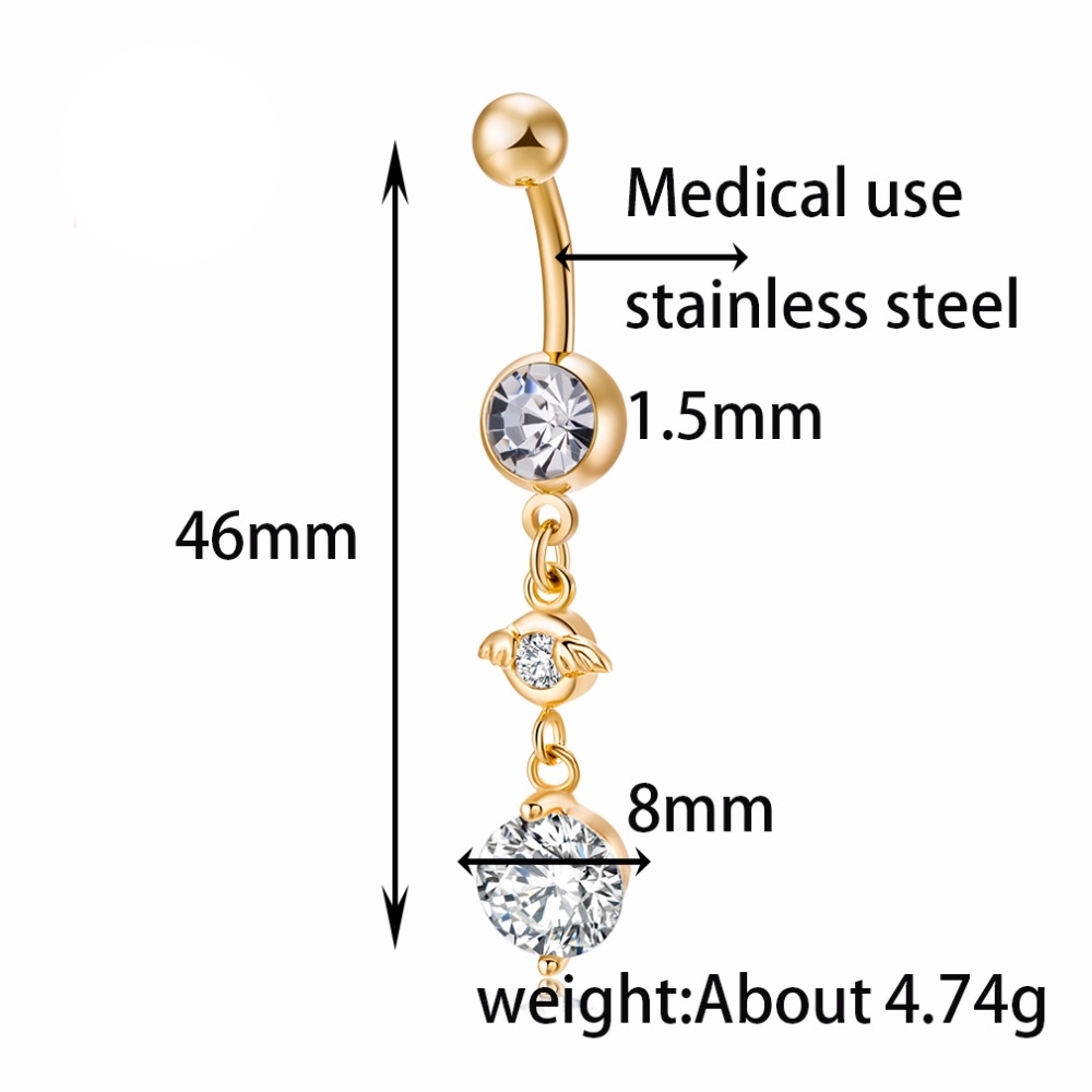 Guldpläterade navelpiercing CZ  VIT - 2