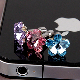 Anti dust proof plugs For iphone 5 4s flower rhinestone stone dust plug 3.5mm