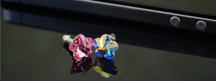 Anti dust proof plugs For iphone 5 4s flower rhinestone stone dust plug 3.5mm - 8