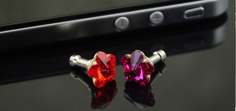 Anti dust proof plugs For iphone 5 4s flower rhinestone stone dust plug 3.5mm - 5
