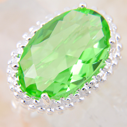 SILVER filled lGreen quartz gemstone ring