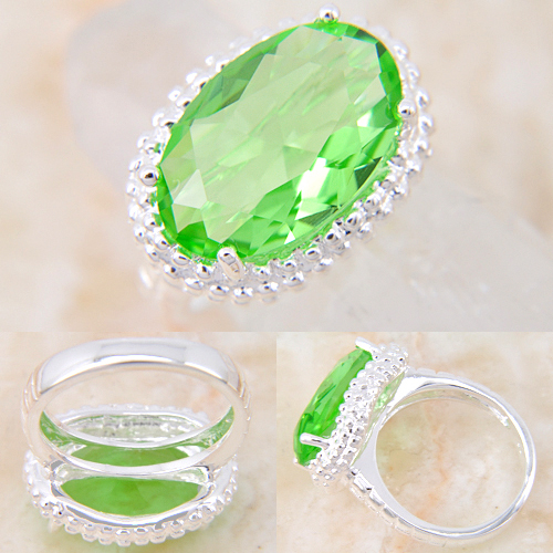 SILVER filled lGreen quartz gemstone ring - 2