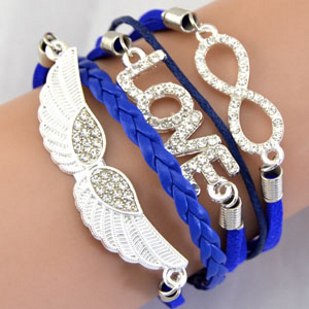 Rhinestone Leather Bracelet love angel wing - 9
