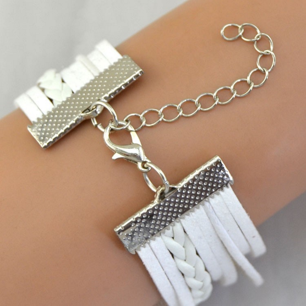 Rhinestone Leather Bracelet love angel wing - 5