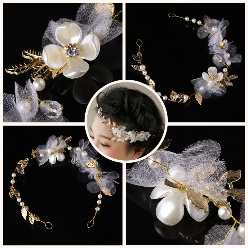 Women Hair Band Bowknot Hairband Wedding  Faux Pearl Crystal 