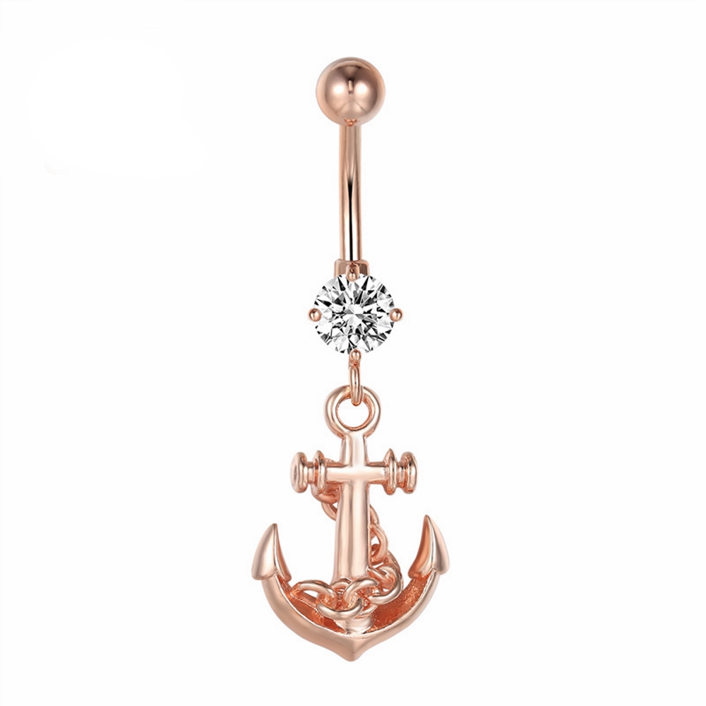 Bright CZ Diamond Flower Ring NAVEL Rose Gold