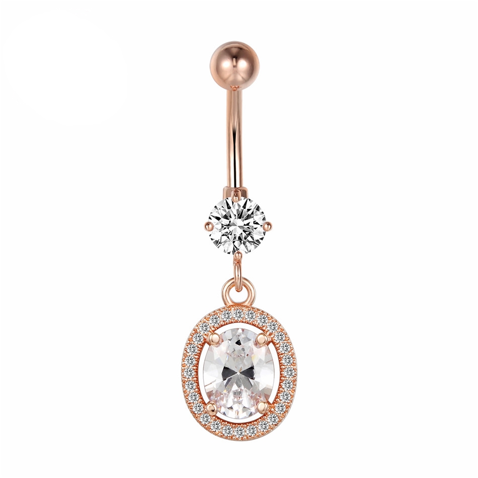 Ljusa CZ roseguld navelpiercing 14G 12mm 