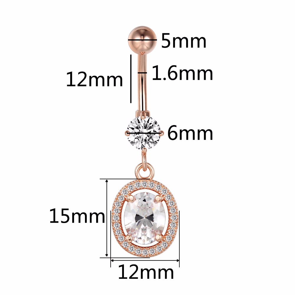 Ljusa CZ roseguld navelpiercing 14G 12mm  - 2