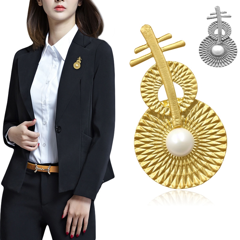 Brosch Kristall pärla Matt SILVER/GULD