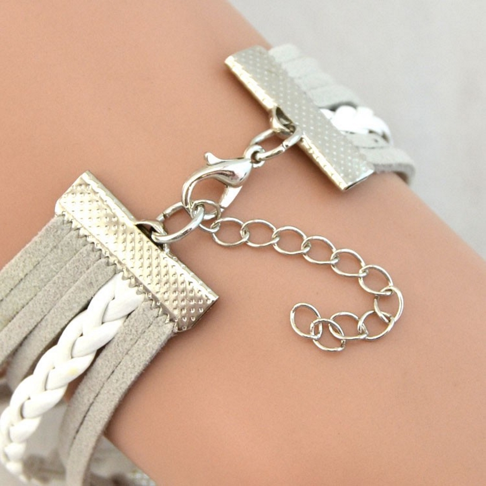 Rhinestone Leather Bracelet love angel wing - 4