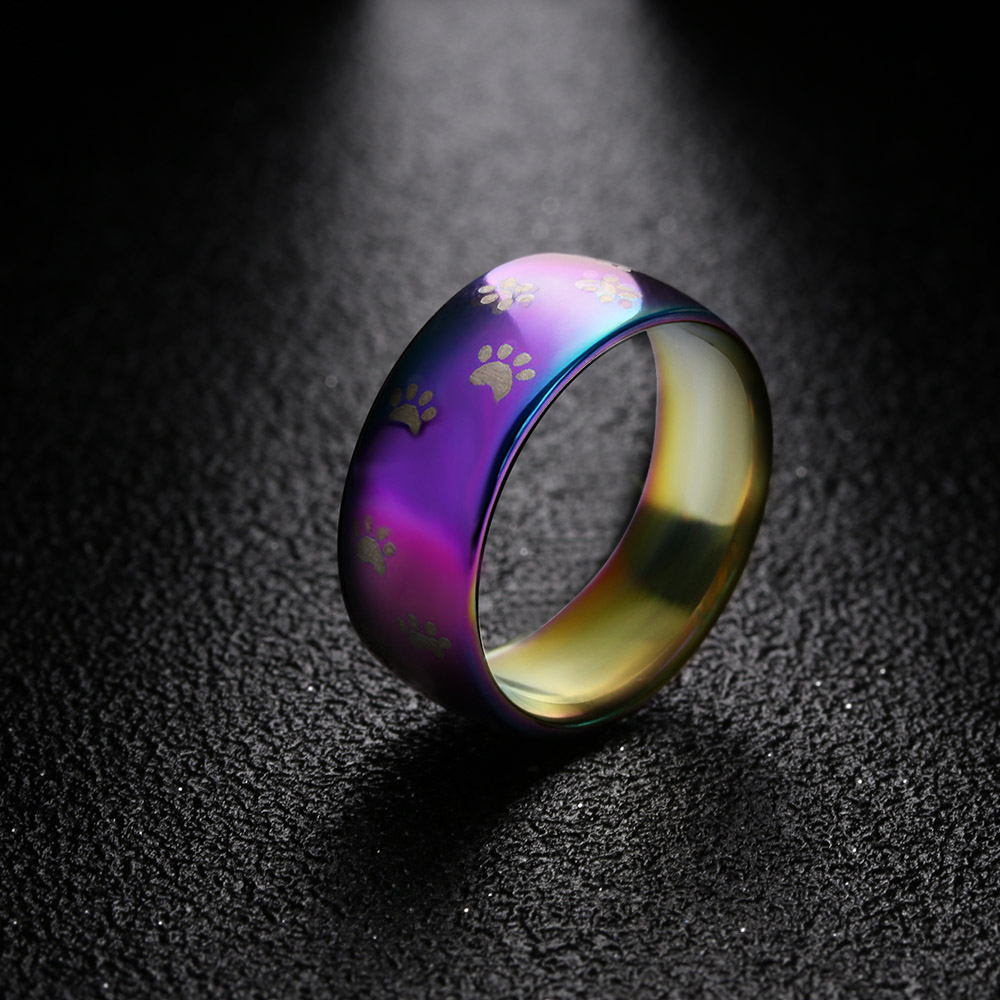 Stainless Steel Ring Rainbow Colorful Dog Cat Paw - 5