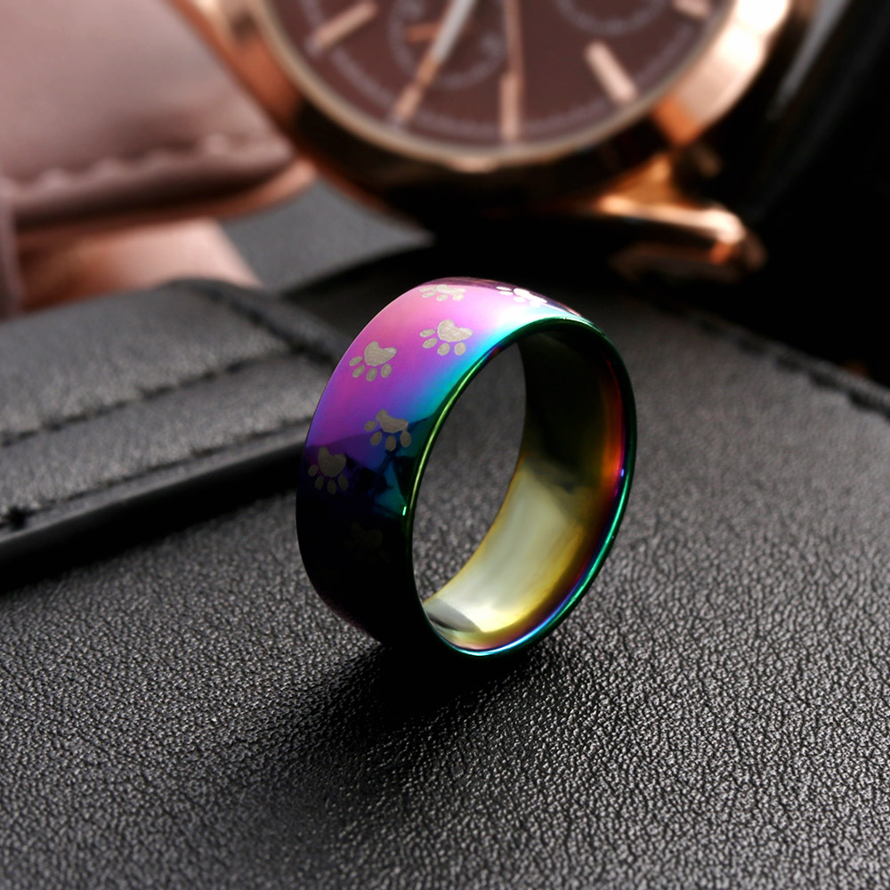 Stainless Steel Ring Rainbow Colorful Dog Cat Paw - 3