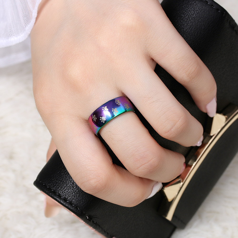 Stainless Steel Ring Rainbow Colorful Dog Cat Paw - 4