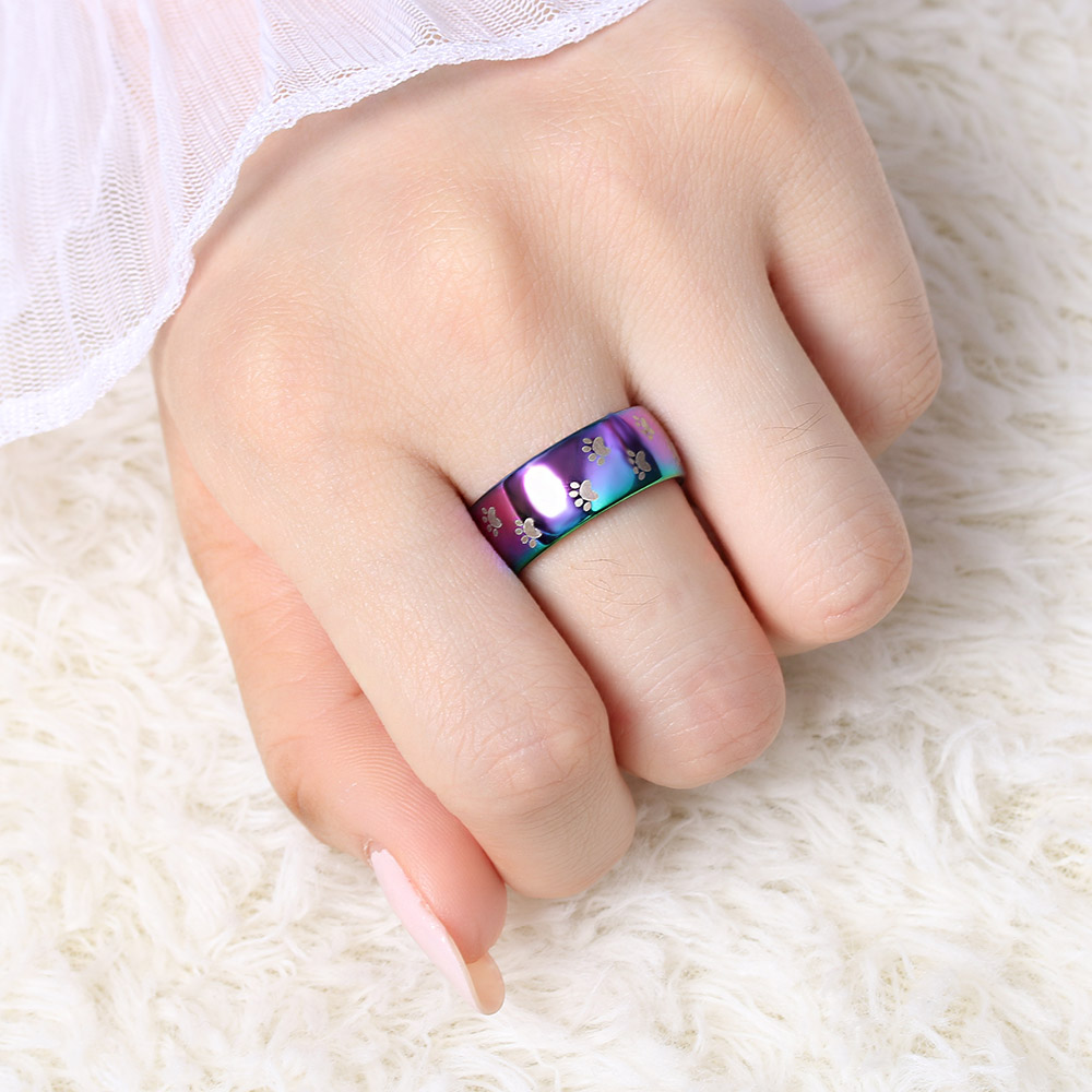 Stainless Steel Ring Rainbow Colorful Dog Cat Paw - 2