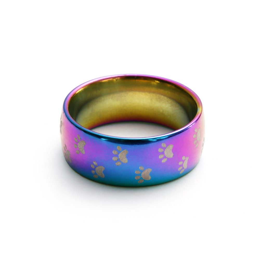 Stainless Steel Ring Rainbow Colorful Dog Cat Paw