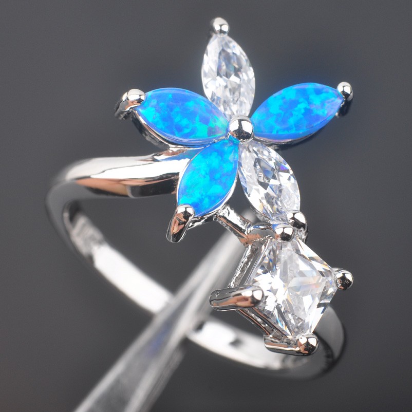 Silver FILLED RING BLUE Fire Opal  - 7