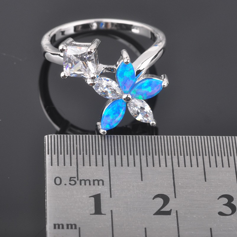 Silver FILLED RING BLUE Fire Opal  - 6