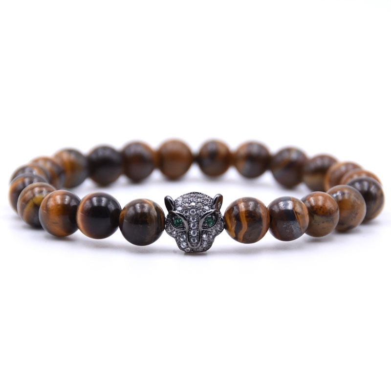 Naturliga stenar armband CZ leopard