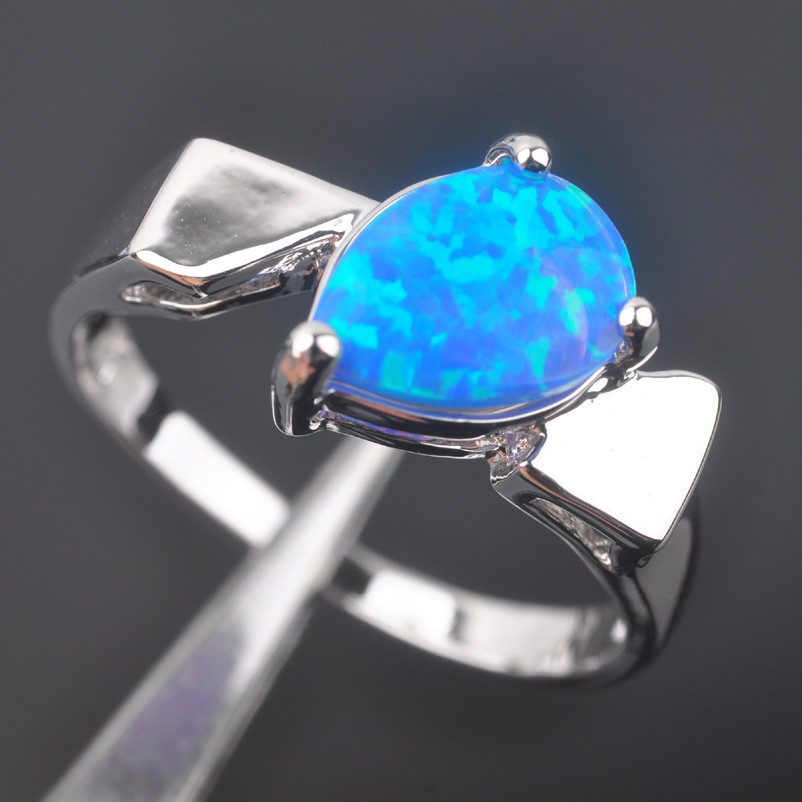 Silver FILLED RING BLUE Fire Opal  - 6