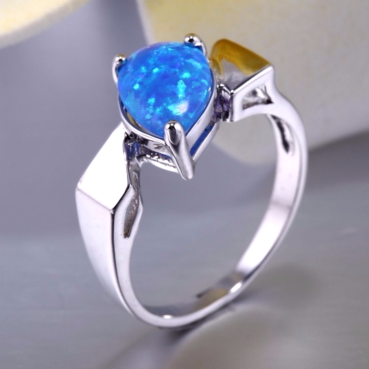 Silver FILLED RING BLUE Fire Opal  - 4