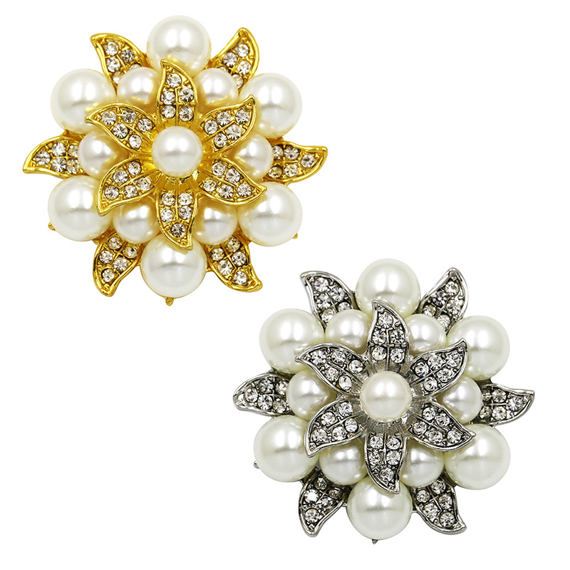 Brosch Kristall pärla SILVER/GULD