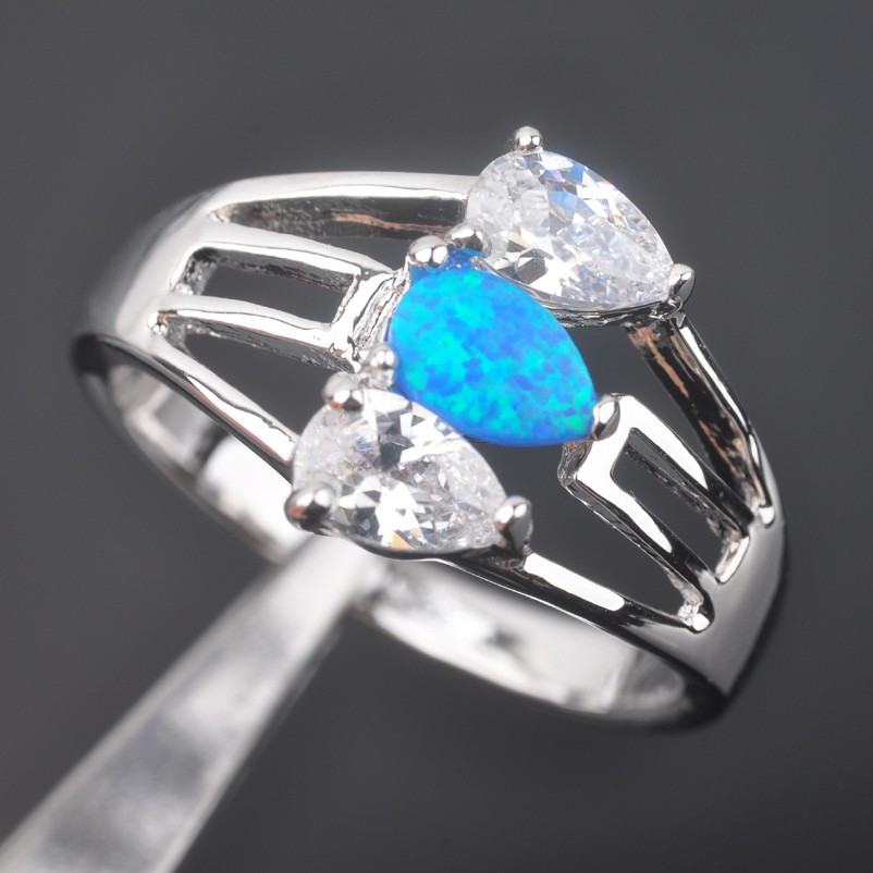 Silver FILLED RING BLUE Fire Opal  - 2