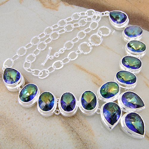 Regnbågsfärgade TOPAS SILVERHALSBAND 446 CTS 21 1/4 "