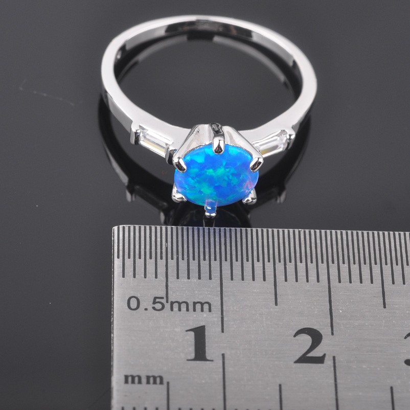Silver FILLED RING BLUE Fire Opal  - 5