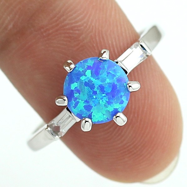 Silver FILLED RING BLUE Fire Opal  - 3
