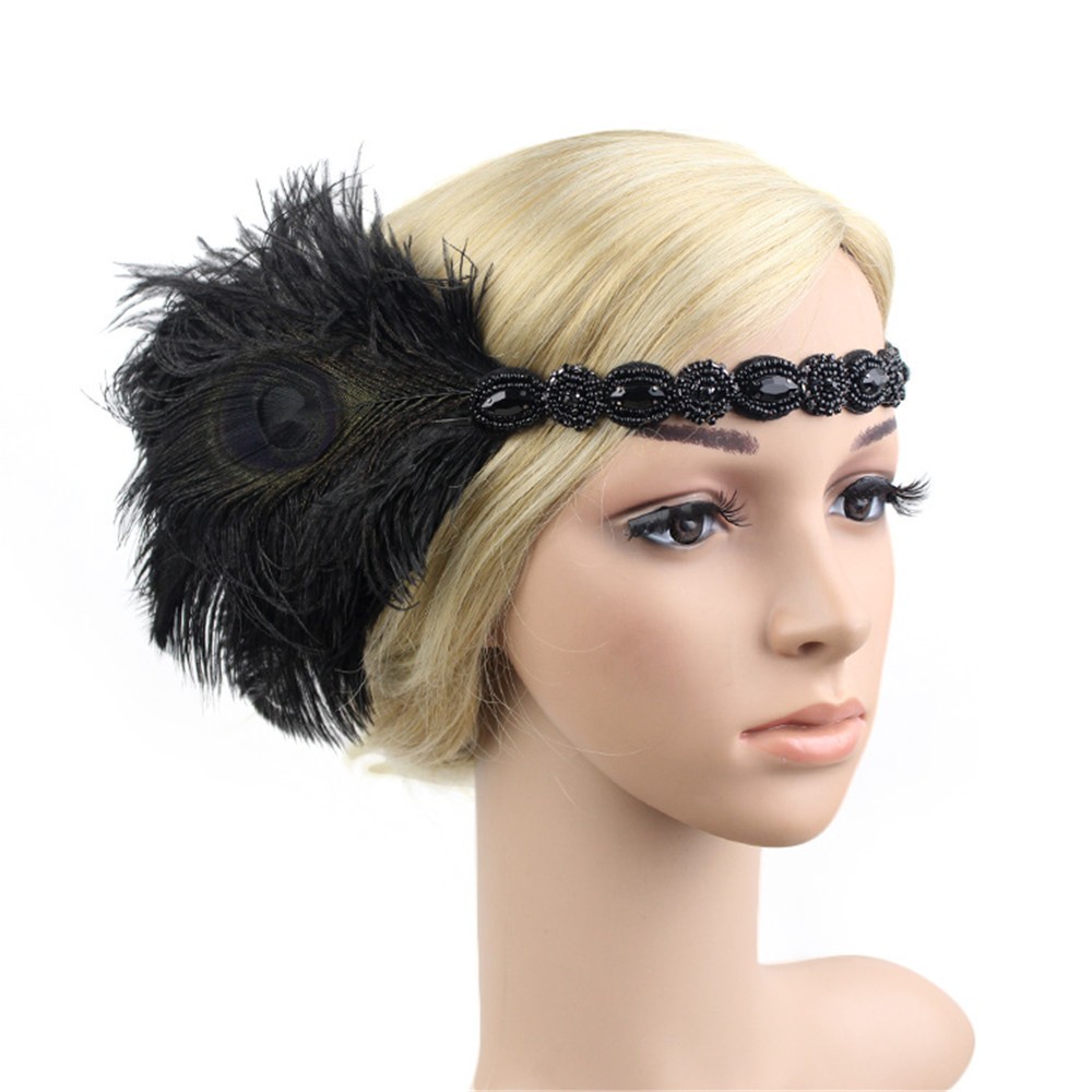 Great Gatsby 1920 Vintage diadem hårband Fjäder - 3