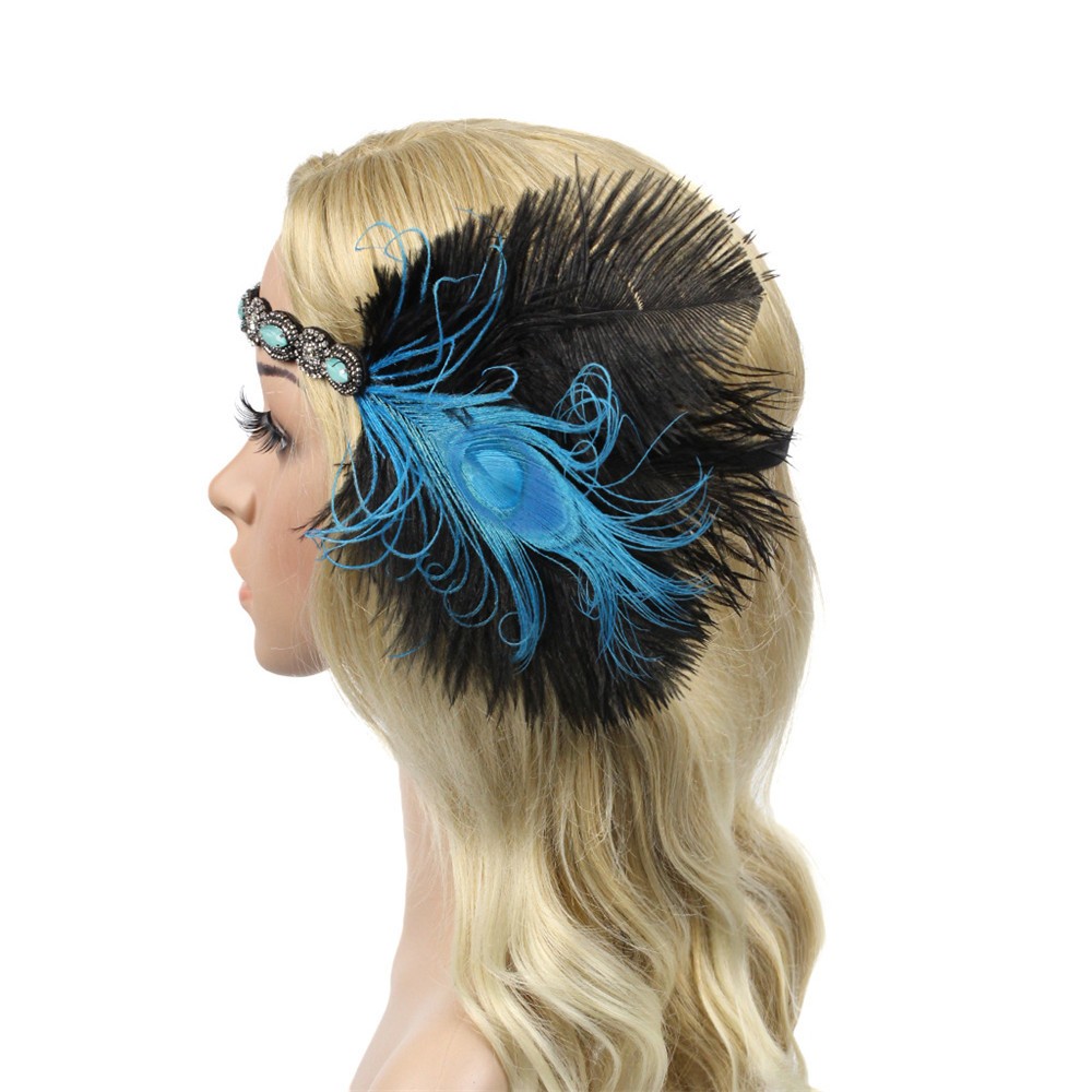 Great Gatsby 1920 Vintage diadem hårband Fjäder - 5